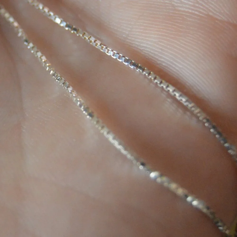 Italian sterling silver thin box chain necklace, 24" - Picture 2 of 5